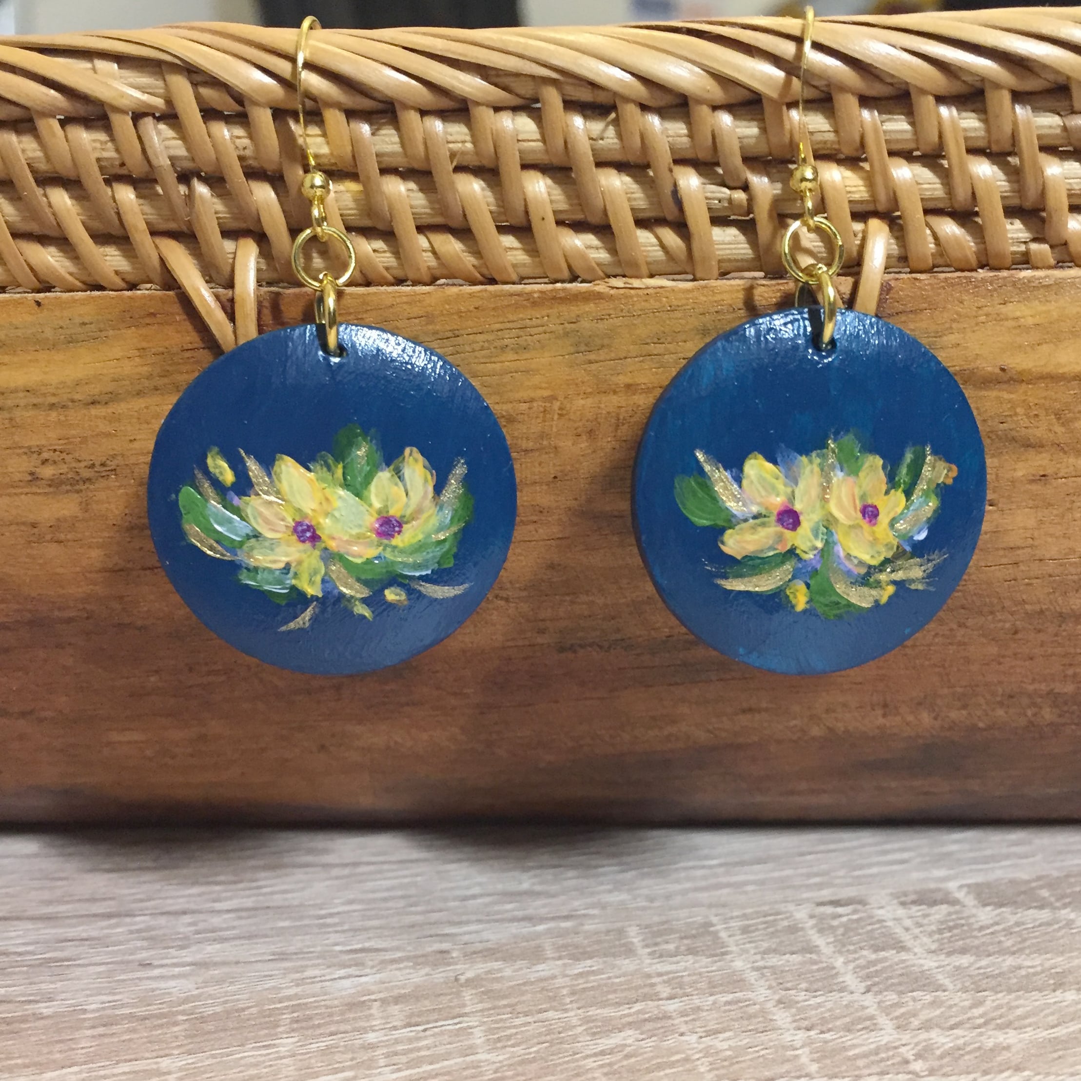 Floral Polymer Clay Earrings, Hand Painted Earrings